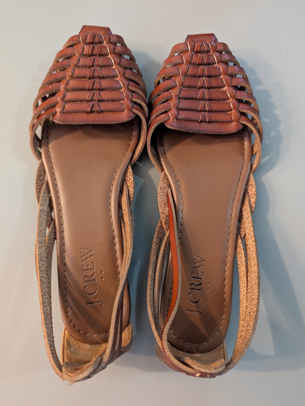 J. Crew Brown Leather Huarache Flat Sandals
